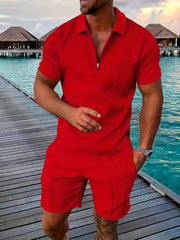 2Pcs Outfits For Men, Casual Short Sleeve Lapel Shirt And Drawstring Shorts Set For Summer, Men's Clothing For Vacation Workout
