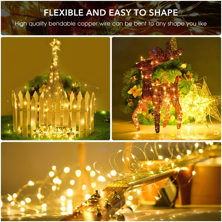 1pc, 50/100/200/300 LED Solar Light Outdoor Waterproof With 8 Modes Copper Wire Fairy Garland String Lights For Party Wedding Patio Garden Lawn Pathway Solar Power Lamp Christmas Decoration, Halloween Decorations Lights Outdo