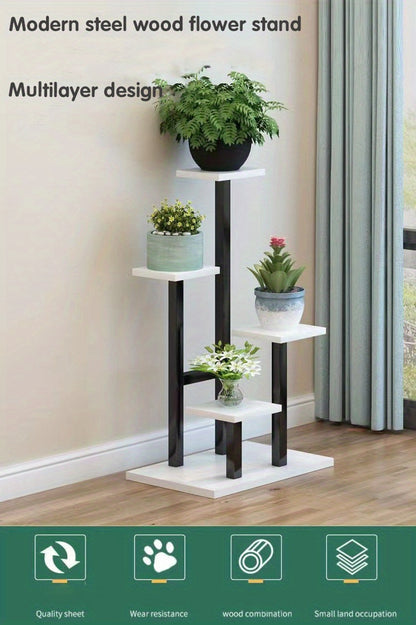 Multiple Flower Pot Holder Rack - Space-Saving Planter Stand Shelves for Indoor Home Garden Decoration and Storage Organizer Display