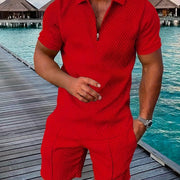2Pcs Outfits For Men, Casual Short Sleeve Lapel Shirt And Drawstring Shorts Set For Summer, Men's Clothing For Vacation Workout