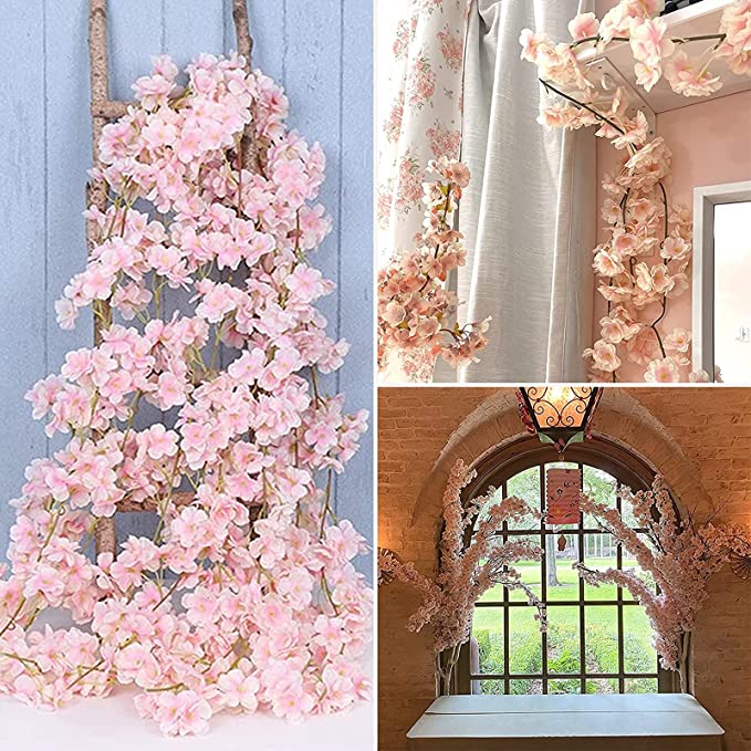 1pc 180CM/5.9ft Artificial Sakura, Fake Flowers Vine For Wedding Garden, Fake Rose Home Party Decoration Christmas Bridal Fake Silk Scrapbook Plants