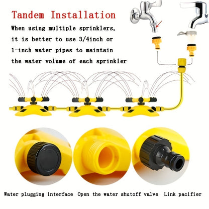 [1pc 360° Rotating Lawn Sprinkler] 1pc Lawn Automatic Sprinkler 360° Rotating 3 Adjustable Rotating Arms Combinable Multi-Angle Large Area Coverage For Garden Lawn Automatic Irrigation Roof Cooling, Yellow
