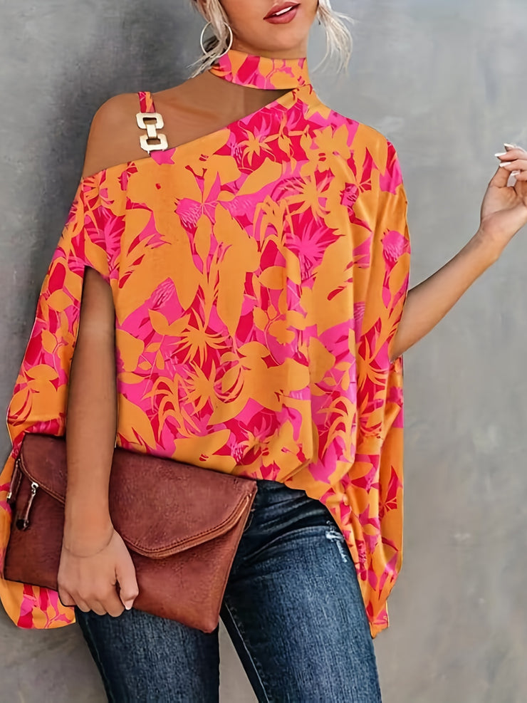 Women's Blouse Summer Halter Batwing Sleeve Floral Print Blouse