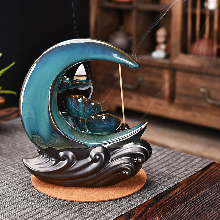 The Moon Backflow Incense Burner Holder Smoke Waterfall Incense Sticks Holder Home Decor