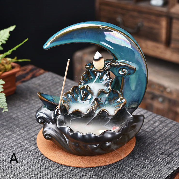 The Moon Backflow Incense Burner Holder Smoke Waterfall Incense Sticks Holder Home Decor