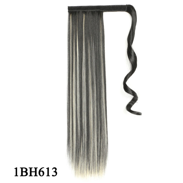 Leeons 20&#39;&#39; Synthetic Ponytail Hair pieces Heat Resistant Fiber Straight Ribbon Clip In Hair Extension 21 colors Brown Black