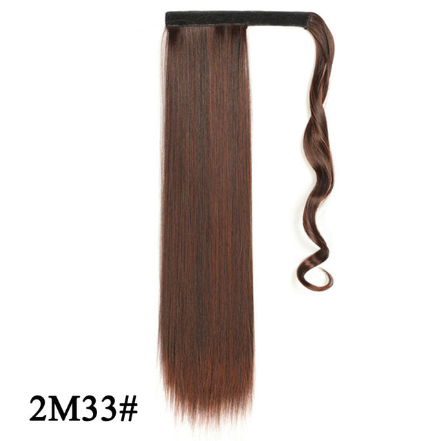 Leeons 20&#39;&#39; Synthetic Ponytail Hair pieces Heat Resistant Fiber Straight Ribbon Clip In Hair Extension 21 colors Brown Black