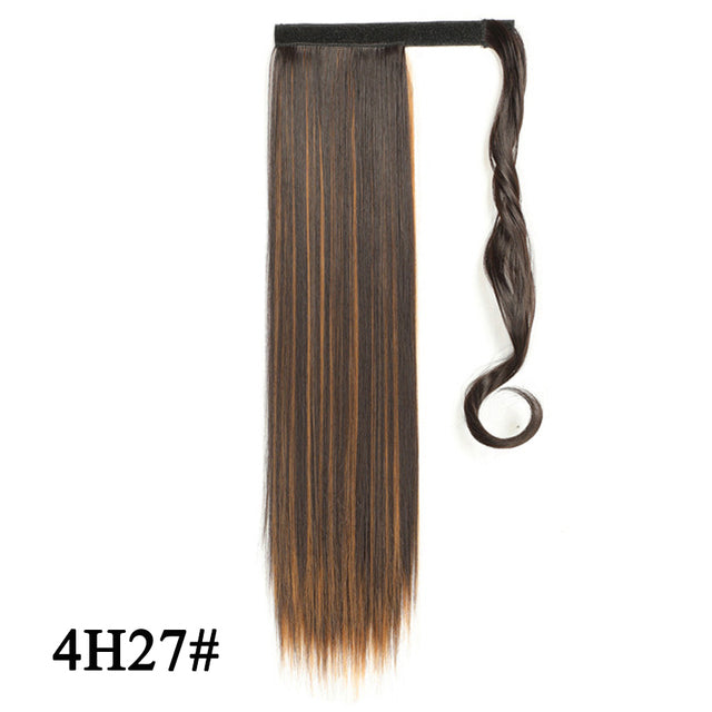 Leeons 20&#39;&#39; Synthetic Ponytail Hair pieces Heat Resistant Fiber Straight Ribbon Clip In Hair Extension 21 colors Brown Black