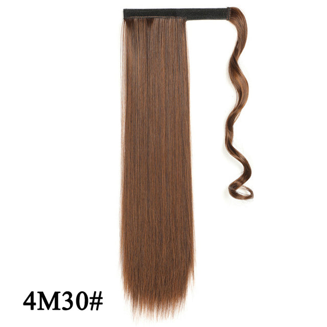 Leeons 20&#39;&#39; Synthetic Ponytail Hair pieces Heat Resistant Fiber Straight Ribbon Clip In Hair Extension 21 colors Brown Black