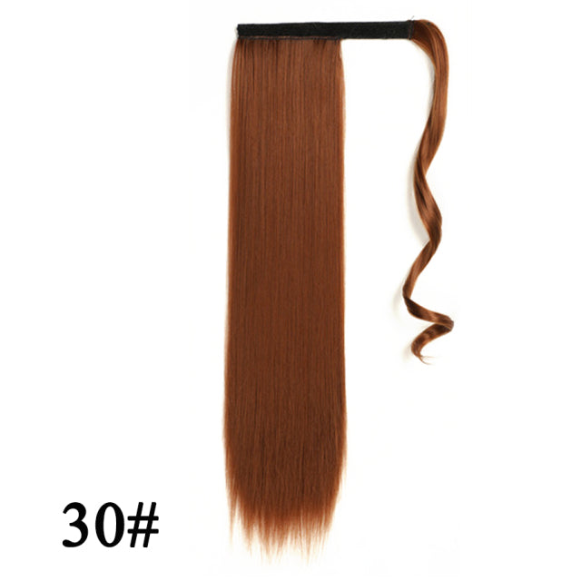 Leeons 20&#39;&#39; Synthetic Ponytail Hair pieces Heat Resistant Fiber Straight Ribbon Clip In Hair Extension 21 colors Brown Black