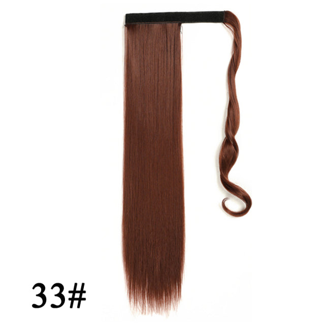 Leeons 20&#39;&#39; Synthetic Ponytail Hair pieces Heat Resistant Fiber Straight Ribbon Clip In Hair Extension 21 colors Brown Black