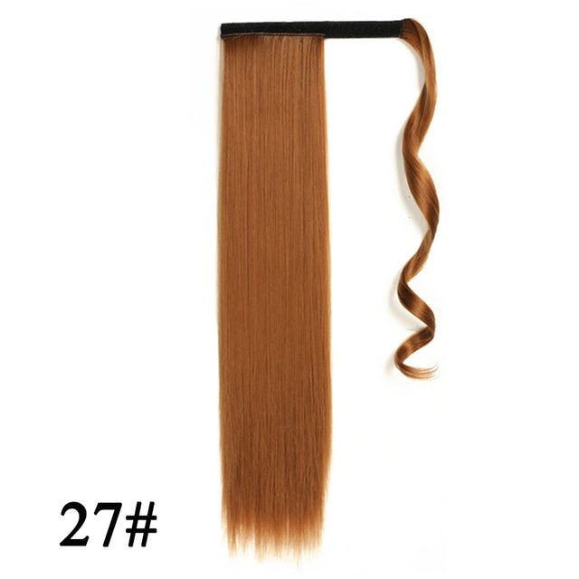 Leeons 20&#39;&#39; Synthetic Ponytail Hair pieces Heat Resistant Fiber Straight Ribbon Clip In Hair Extension 21 colors Brown Black