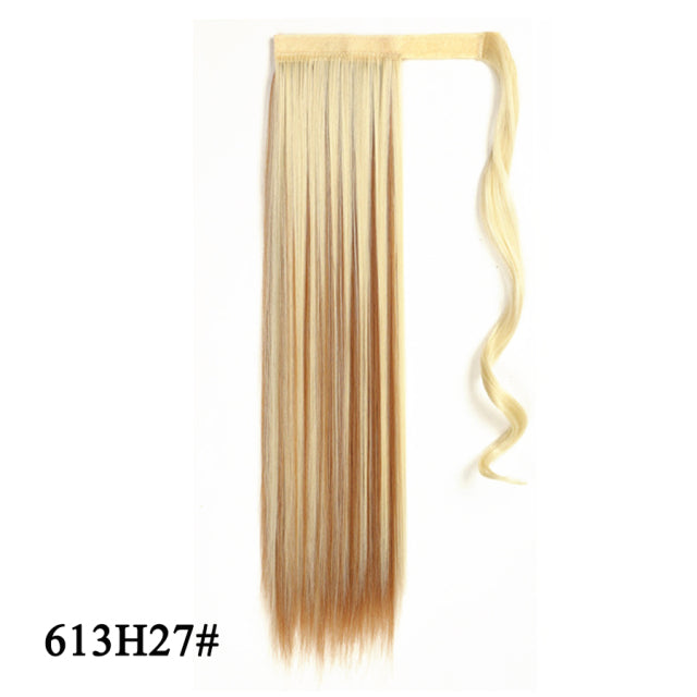 Leeons 20&#39;&#39; Synthetic Ponytail Hair pieces Heat Resistant Fiber Straight Ribbon Clip In Hair Extension 21 colors Brown Black