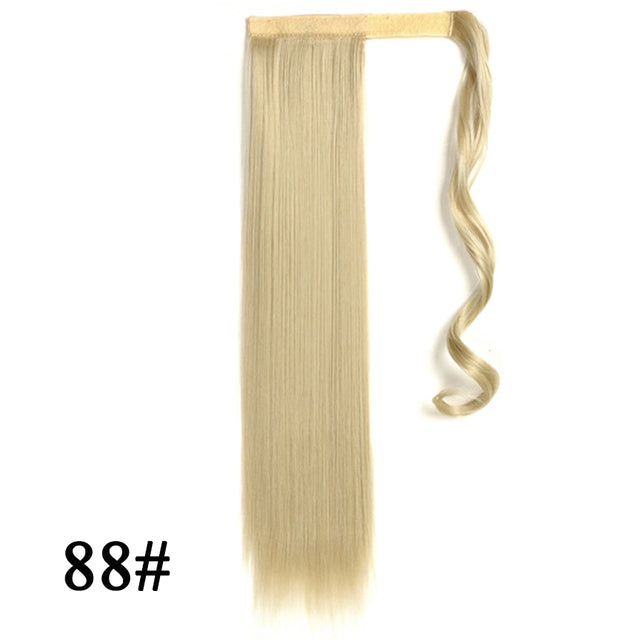 Leeons 20&#39;&#39; Synthetic Ponytail Hair pieces Heat Resistant Fiber Straight Ribbon Clip In Hair Extension 21 colors Brown Black