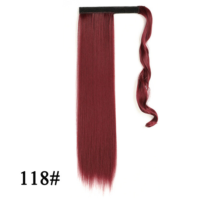 Leeons 20&#39;&#39; Synthetic Ponytail Hair pieces Heat Resistant Fiber Straight Ribbon Clip In Hair Extension 21 colors Brown Black