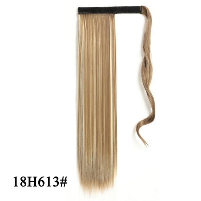 Leeons 20&#39;&#39; Synthetic Ponytail Hair pieces Heat Resistant Fiber Straight Ribbon Clip In Hair Extension 21 colors Brown Black