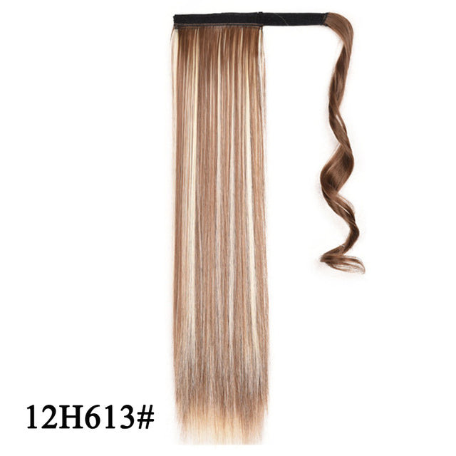 Leeons 20&#39;&#39; Synthetic Ponytail Hair pieces Heat Resistant Fiber Straight Ribbon Clip In Hair Extension 21 colors Brown Black