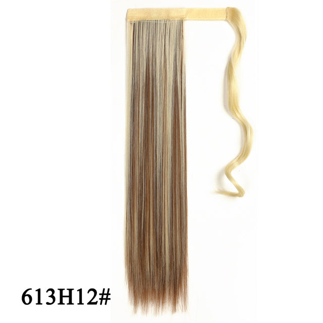 Leeons 20&#39;&#39; Synthetic Ponytail Hair pieces Heat Resistant Fiber Straight Ribbon Clip In Hair Extension 21 colors Brown Black