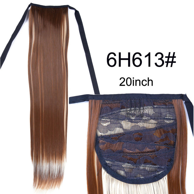 Leeons 20&#39;&#39; Synthetic Ponytail Hair pieces Heat Resistant Fiber Straight Ribbon Clip In Hair Extension 21 colors Brown Black