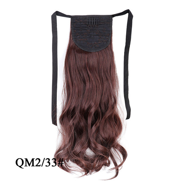 Leeons 20&#39;&#39; Synthetic Ponytail Hair pieces Heat Resistant Fiber Straight Ribbon Clip In Hair Extension 21 colors Brown Black