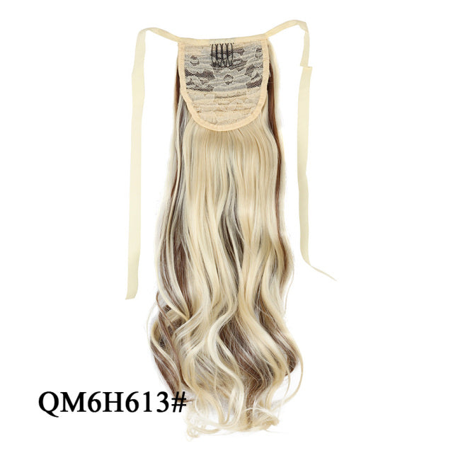 Leeons 20&#39;&#39; Synthetic Ponytail Hair pieces Heat Resistant Fiber Straight Ribbon Clip In Hair Extension 21 colors Brown Black