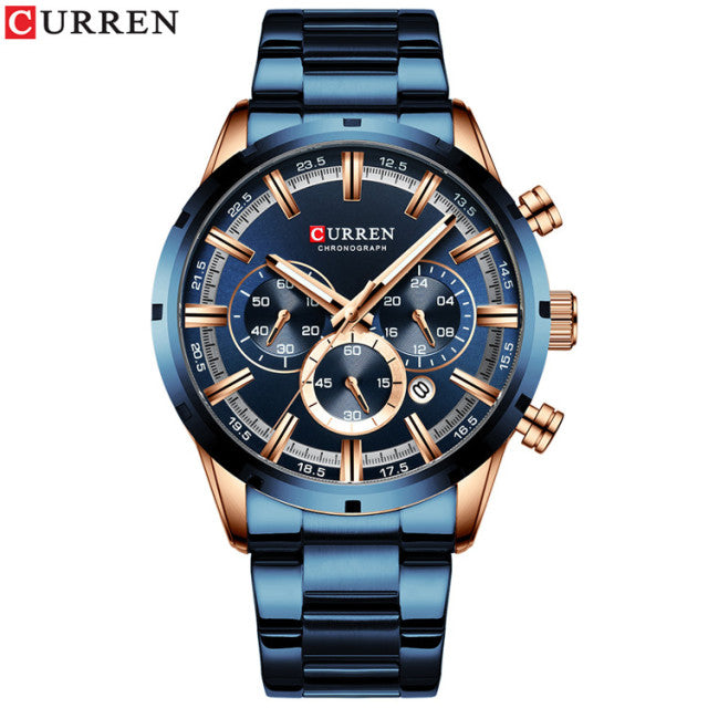 Curren Men&#39;s Watch Blue Dial Stainless Steel Band Date Mens