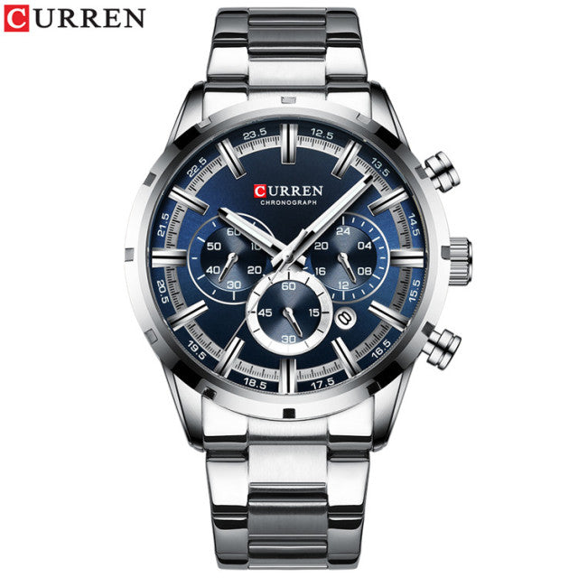 Curren Men&#39;s Watch Blue Dial Stainless Steel Band Date Mens