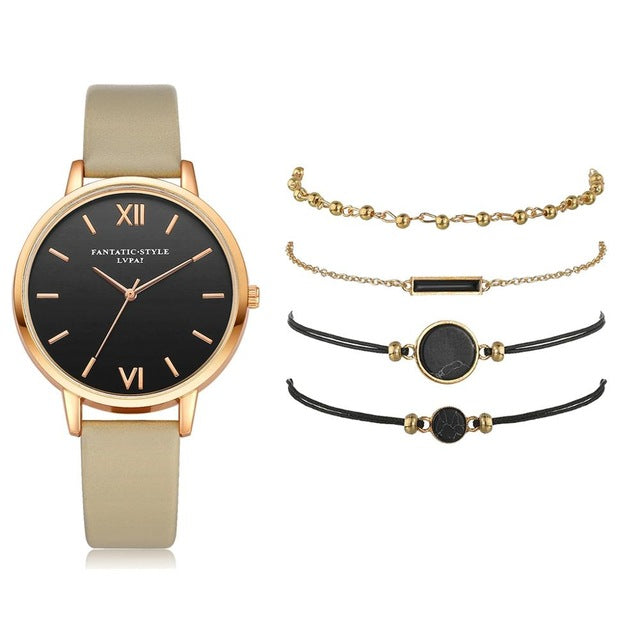 Watch Set Women 5pcs Woman Quartz Wristwatch