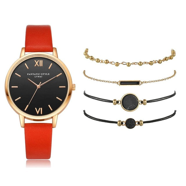 Watch Set Women 5pcs Woman Quartz Wristwatch