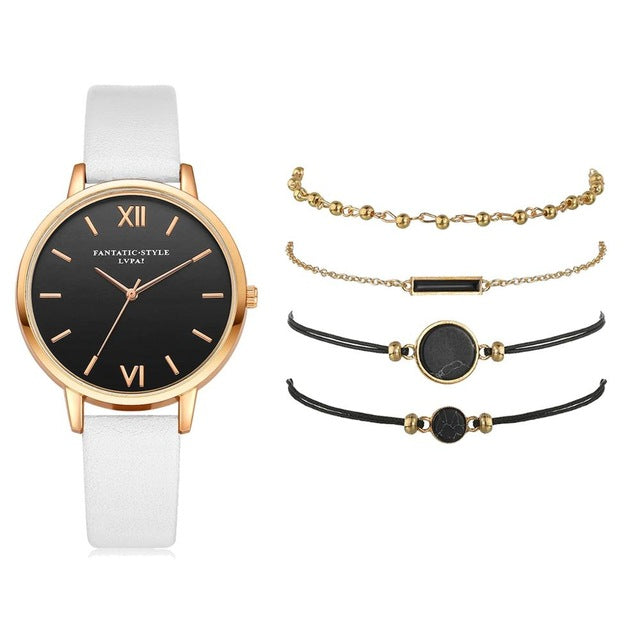 Watch Set Women 5pcs Woman Quartz Wristwatch