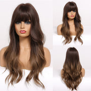 EASIHAIR Long Dark Brown Women&#39;s Wigs with Bangs Water