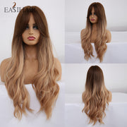 EASIHAIR Long Dark Brown Women&#39;s Wigs with Bangs Water