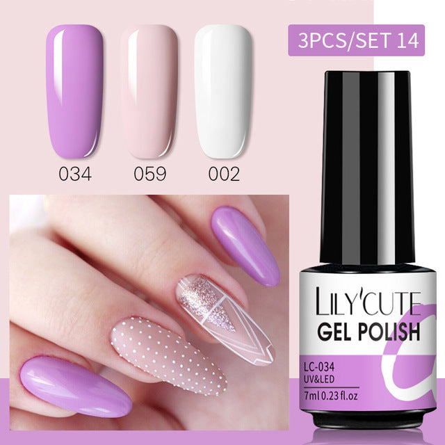 LILYCUTE 3 PCS Gel Polish Set Winter Color Glitter Sequins Matte Effect Gel Long Lasting Base Top Coat Nail Art Design Hybrid