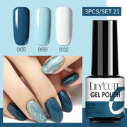 LILYCUTE 3 PCS Gel Polish Set Winter Color Glitter Sequins Matte Effect Gel Long Lasting Base Top Coat Nail Art Design Hybrid