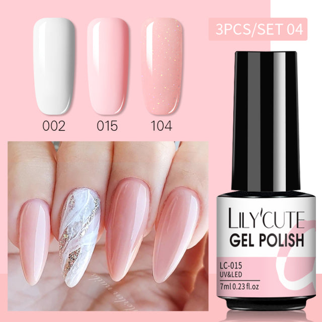 LILYCUTE 3 PCS Gel Polish Set Winter Color Glitter Sequins Matte Effect Gel Long Lasting Base Top Coat Nail Art Design Hybrid