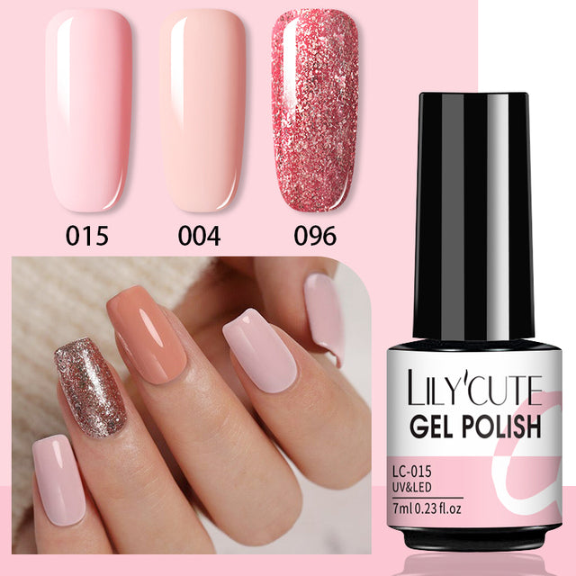 LILYCUTE 3 PCS Gel Polish Set Winter Color Glitter Sequins Matte Effect Gel Long Lasting Base Top Coat Nail Art Design Hybrid