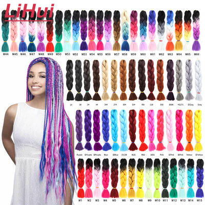 Lihui 24 Inches Jumbo Braid Synthetic Braiding Hair Ombre Jumbo Hair Extension For Women DIY Hair Braids Pink Purple Yellow Gray