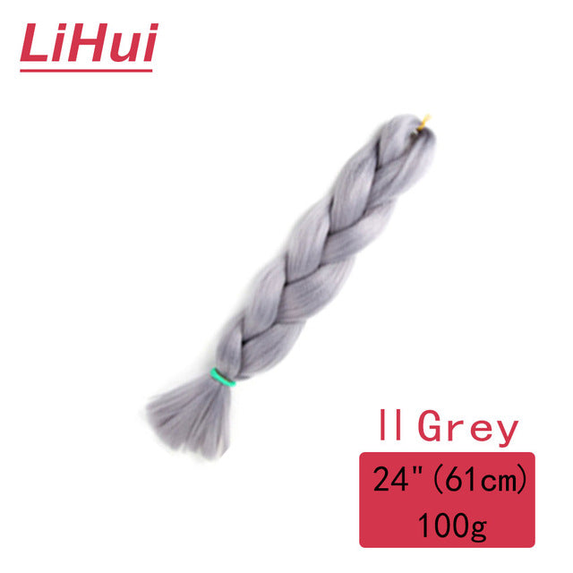 Lihui 24 Inches Jumbo Braid Synthetic Braiding Hair Ombre Jumbo Hair Extension For Women DIY Hair Braids Pink Purple Yellow Gray