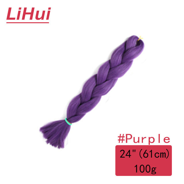 Lihui 24 Inches Jumbo Braid Synthetic Braiding Hair Ombre Jumbo Hair Extension For Women DIY Hair Braids Pink Purple Yellow Gray