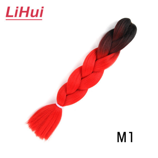 Lihui 24 Inches Jumbo Braid Synthetic Braiding Hair Ombre Jumbo Hair Extension For Women DIY Hair Braids Pink Purple Yellow Gray