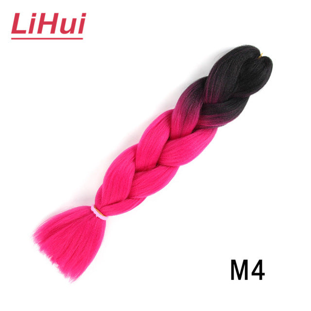 Lihui 24 Inches Jumbo Braid Synthetic Braiding Hair Ombre Jumbo Hair Extension For Women DIY Hair Braids Pink Purple Yellow Gray