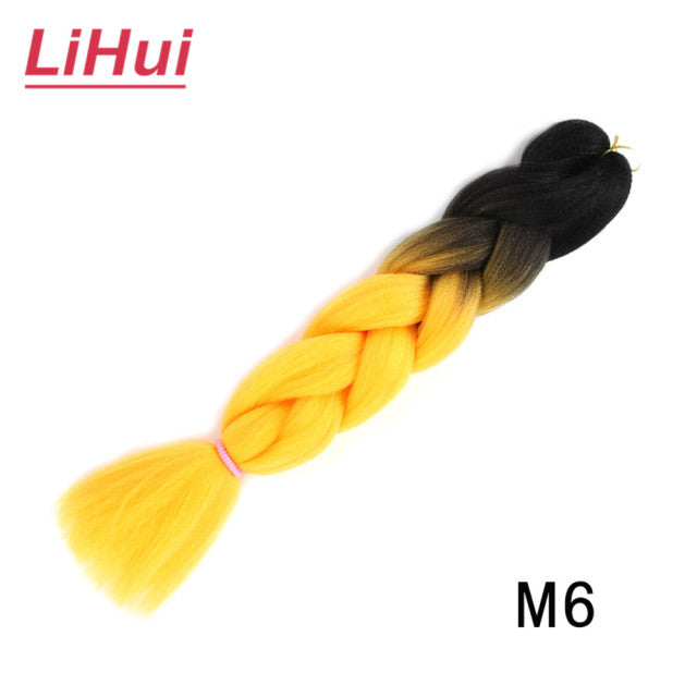 Lihui 24 Inches Jumbo Braid Synthetic Braiding Hair Ombre Jumbo Hair Extension For Women DIY Hair Braids Pink Purple Yellow Gray