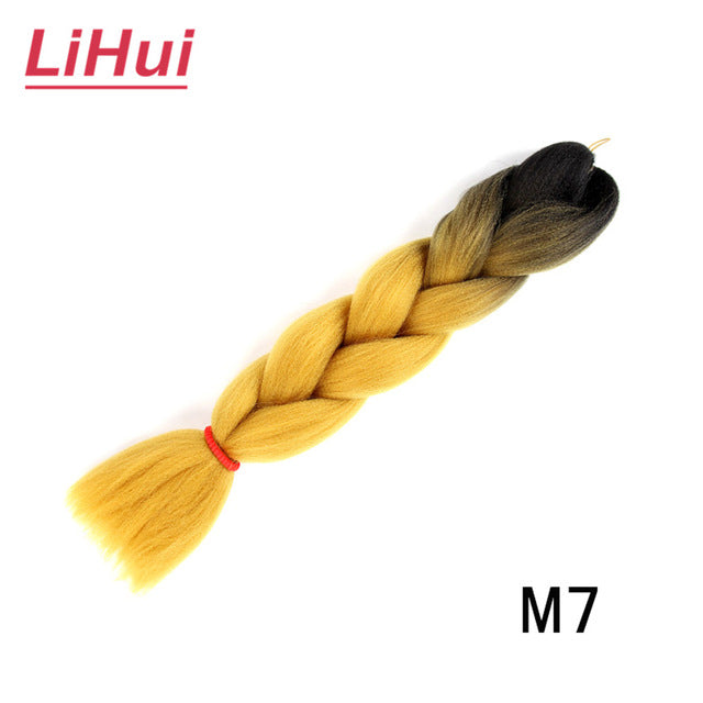 Lihui 24 Inches Jumbo Braid Synthetic Braiding Hair Ombre Jumbo Hair Extension For Women DIY Hair Braids Pink Purple Yellow Gray