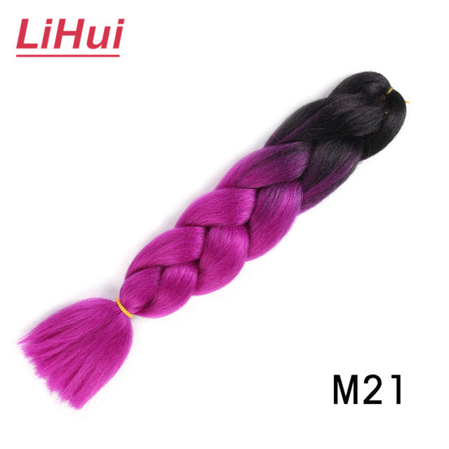 Lihui 24 Inches Jumbo Braid Synthetic Braiding Hair Ombre Jumbo Hair Extension For Women DIY Hair Braids Pink Purple Yellow Gray