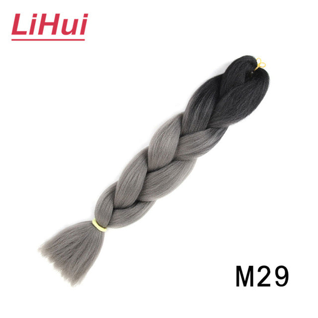 Lihui 24 Inches Jumbo Braid Synthetic Braiding Hair Ombre Jumbo Hair Extension For Women DIY Hair Braids Pink Purple Yellow Gray