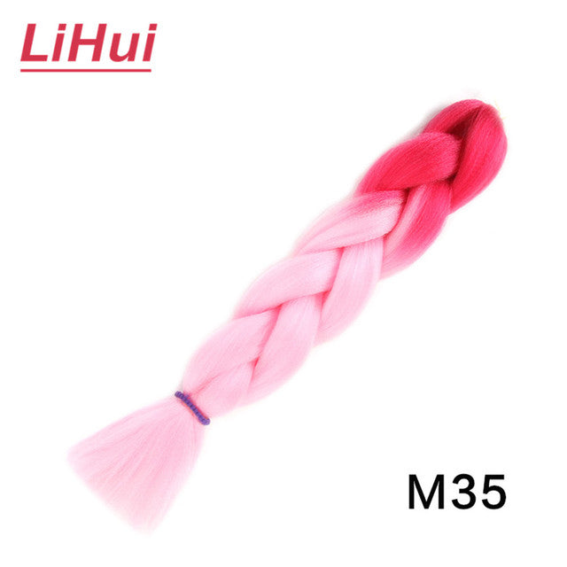 Lihui 24 Inches Jumbo Braid Synthetic Braiding Hair Ombre Jumbo Hair Extension For Women DIY Hair Braids Pink Purple Yellow Gray