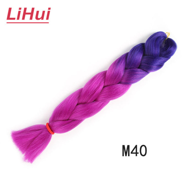 Lihui 24 Inches Jumbo Braid Synthetic Braiding Hair Ombre Jumbo Hair Extension For Women DIY Hair Braids Pink Purple Yellow Gray