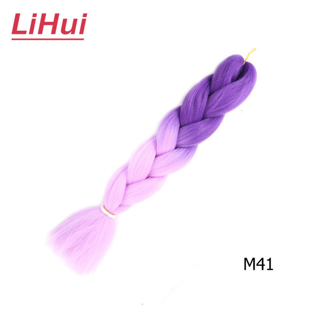 Lihui 24 Inches Jumbo Braid Synthetic Braiding Hair Ombre Jumbo Hair Extension For Women DIY Hair Braids Pink Purple Yellow Gray