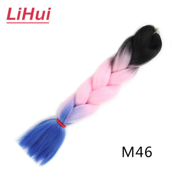 Lihui 24 Inches Jumbo Braid Synthetic Braiding Hair Ombre Jumbo Hair Extension For Women DIY Hair Braids Pink Purple Yellow Gray