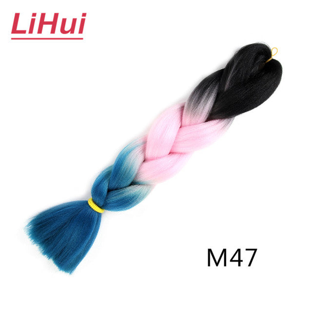 Lihui 24 Inches Jumbo Braid Synthetic Braiding Hair Ombre Jumbo Hair Extension For Women DIY Hair Braids Pink Purple Yellow Gray